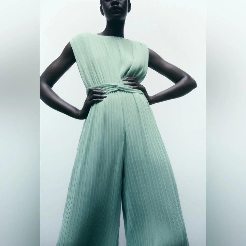 ZARA CLASSY KNOTTED PLEATED JUMPSUIT - Picture 5 of 9